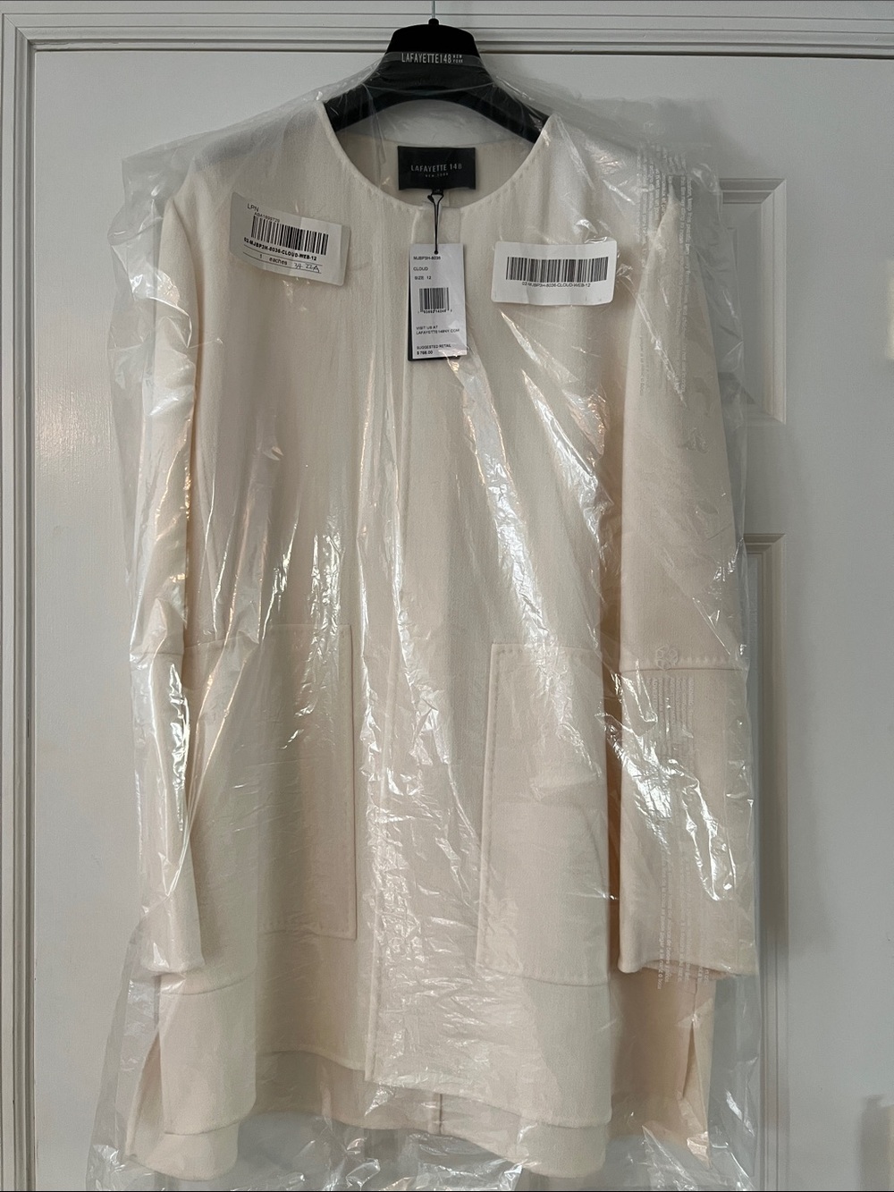 Lafayette 148 New York Cream (“Cloud”) Open-Front Coat, Size 12